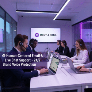 Remote business operations team managing global client support services